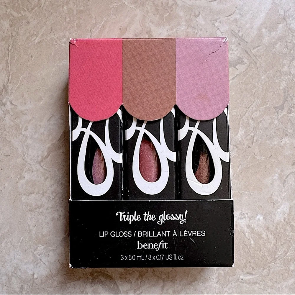Benefit Triple the Glossy Lip Gloss 3 Pack New in Box